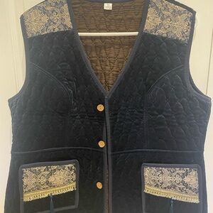 Navy Quilted Vest with Gold Accents